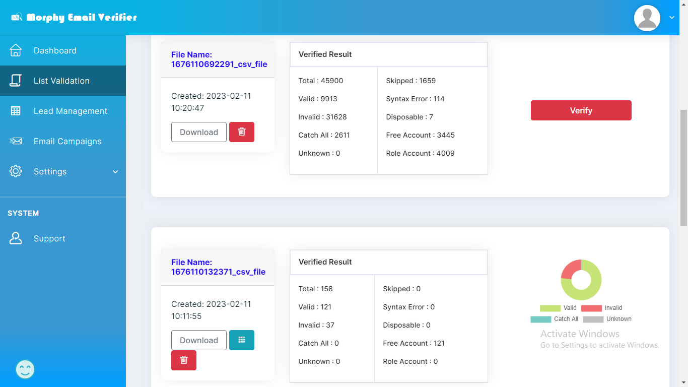Morphy Email Verifier - Web Version - Screenshot